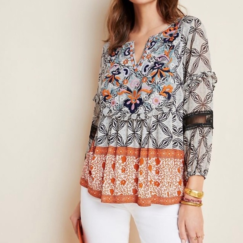 Anthropologie Floral and Geometric Blouse